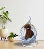 B.U.STYLE Cat Bed Basket Swinging Pet House Nest for Small Dog Cat with Cushion, Indoor Outdoor Hanging Hammock, Teardrop Shape, Light Grey and Brown, KD-Stand, 18W Inch x 13D Inch x 15H Inch