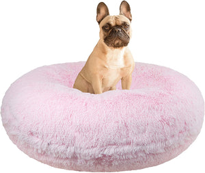 Bessie and Barnie Signature Bubble Gum Luxury Shag Extra Plush Faux Fur Bagel Pet / Dog Bed (Multiple Sizes), M- 36"