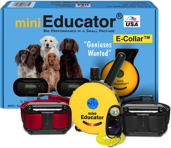 Bundle of 2 Items - E-Collar - ET-302 - Half a Mile Remote Waterproof Two Dog Trainer Mini Educator - Static, Vibration and Sound Stimulation Collar With PetsTEK Dog Training Clicker Training Kit