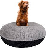 BESSIE AND BARNIE Signature Serenity Grey/ Black Puma Luxury Extra Plush Faux Fur Bagel Pet/Dog Bed (Multiple Sizes)