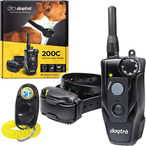 Dogtra 200C Remote Training Collar - 1/2 Mile Range, Waterproof, Rechargeable, 100 Training Levels, Vibration - Includes PetsTEK Dog Training Clicker