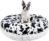 Bessie and Barnie Signature Spotted Pony / Snow White Luxury Shag Extra Plush Faux Fur Bagel Pet / Dog Bed (Multiple Sizes), M- 36"