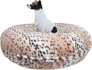 BESSIE AND BARNIE Signature Aspen Snow Leopard Luxury Extra Plush Faux Fur Bagel Pet/Dog Bed (Multiple Sizes)