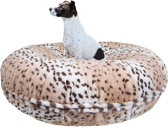 BESSIE AND BARNIE Signature Aspen Snow Leopard Luxury Extra Plush Faux Fur Bagel Pet/Dog Bed (Multiple Sizes)