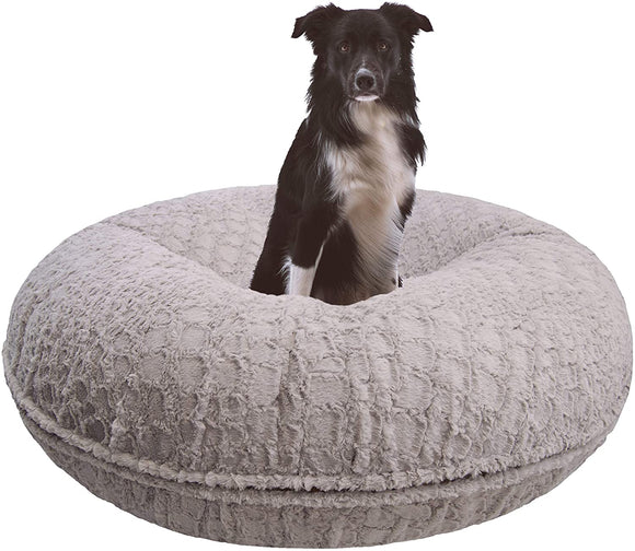 BESSIE AND BARNIE Signature Serenity Grey Luxury Extra Plush Faux Fur Bagel Pet/Dog Bed (Multiple Sizes), L - 42