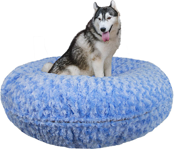Bessie and Barnie Signature Blue Sky Extra Plush Faux Fur Bagel Pet / Dog Bed (Multiple Sizes), M- 36