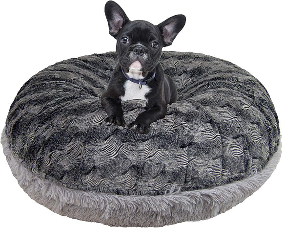 Bessie and Barnie Signature Siberian Grey / Artic Seal Luxury Extra Plush Faux Fur Bagel Pet/Dog Bed (Multiple Sizes)