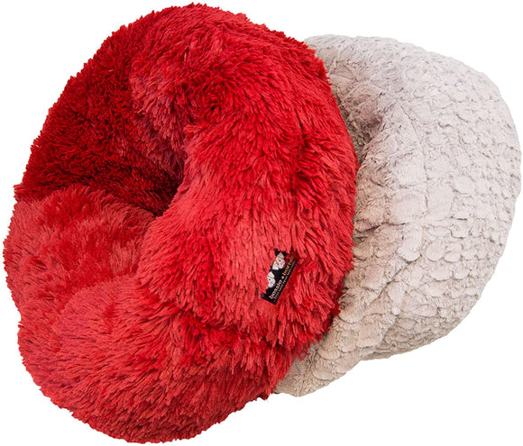 BESSIE AND BARNIE Serenity Grey/Lipstick Luxury Deluxe Extra Plush Faux Fur Burrow Pet/Dog Bed