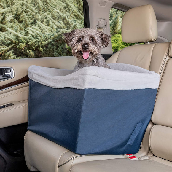 PetSafe Happy Ride Dog Safety Seat - Pet Booster Seat for Cars, Trucks and SUVs - Included Seat Belt Tether - Durable Liner is Machine Washable and Easy to Clean - Navy